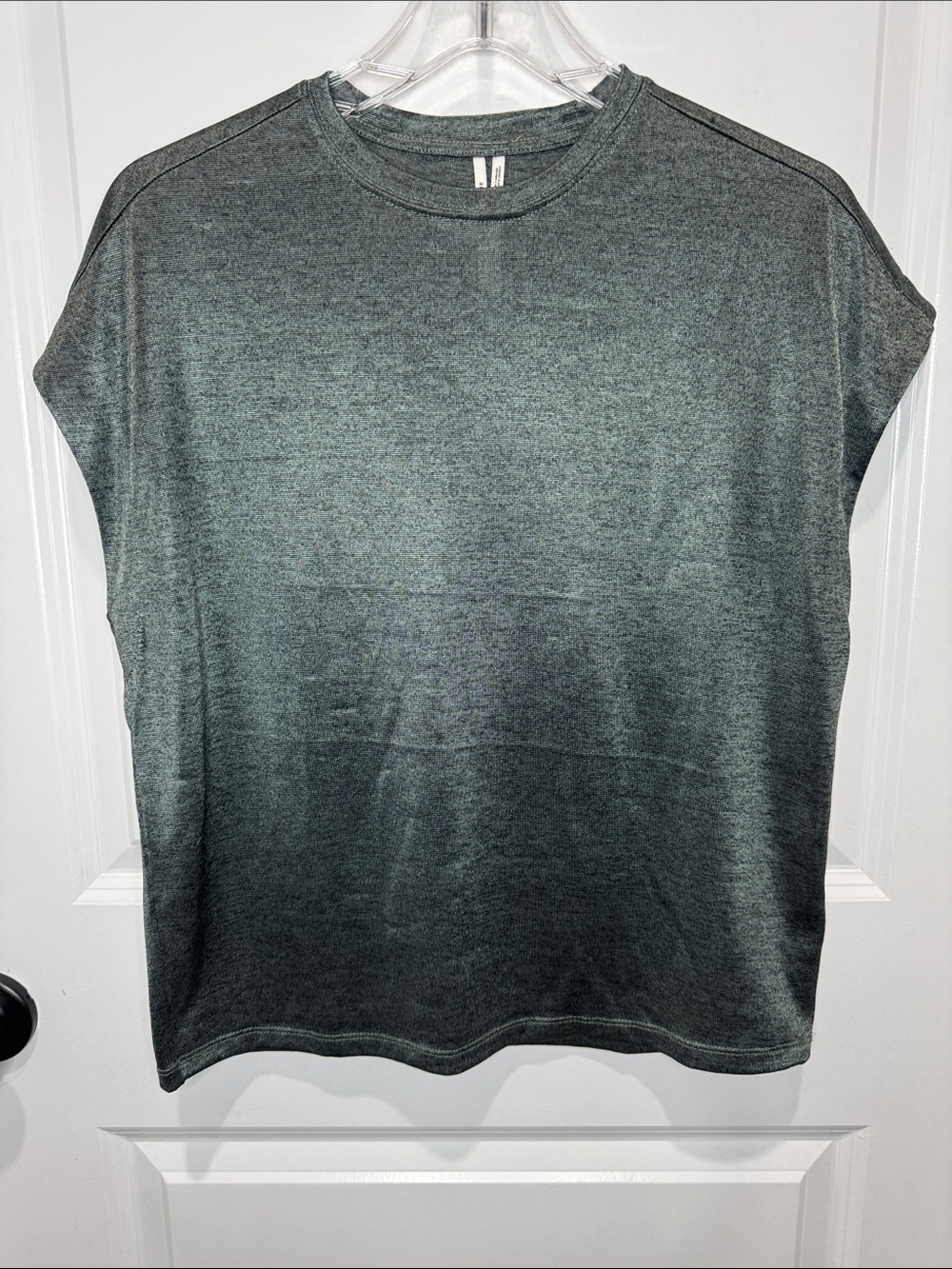 Anthropologie Washed Olive-Green Crewneck Cap-Sleeve Top